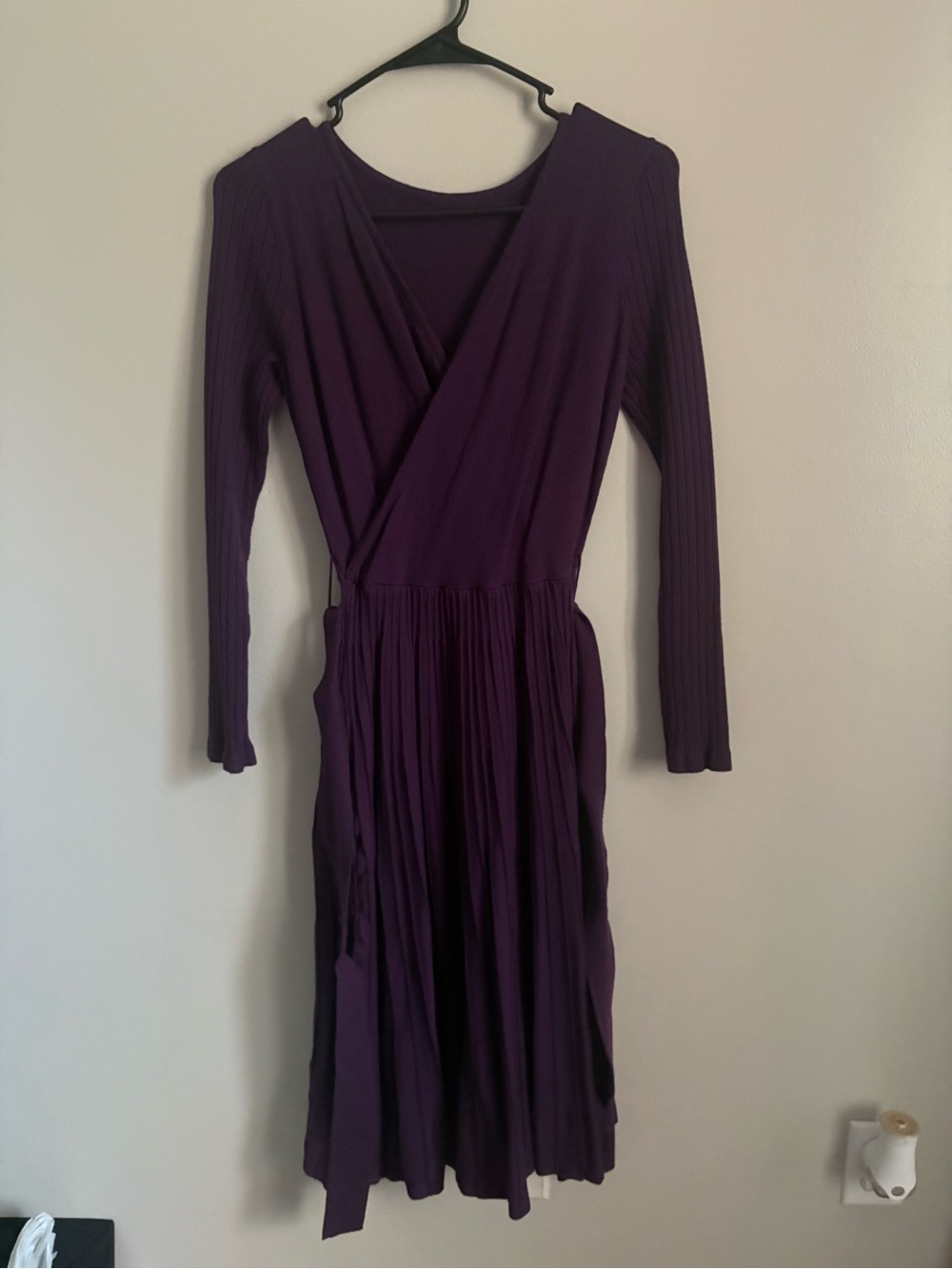 Purple Long-Sleeve Midi Dress